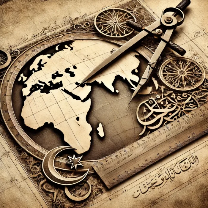 Islamic Identity illustrated through historical cartography with traditional navigation tools