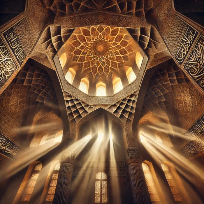 Great Fitnah era symbolized through divine light in historic mosque interior